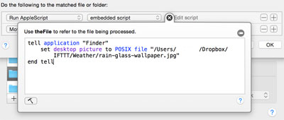 Hazel AppleScript for Change Mac Wallpaper when it's raining using Dropbox, IFTTT and Hazel